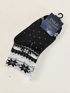 Polo Ralph Lauren Black & White Fair Isle Girls' Socks Girls 2T-4T Ankle Dress